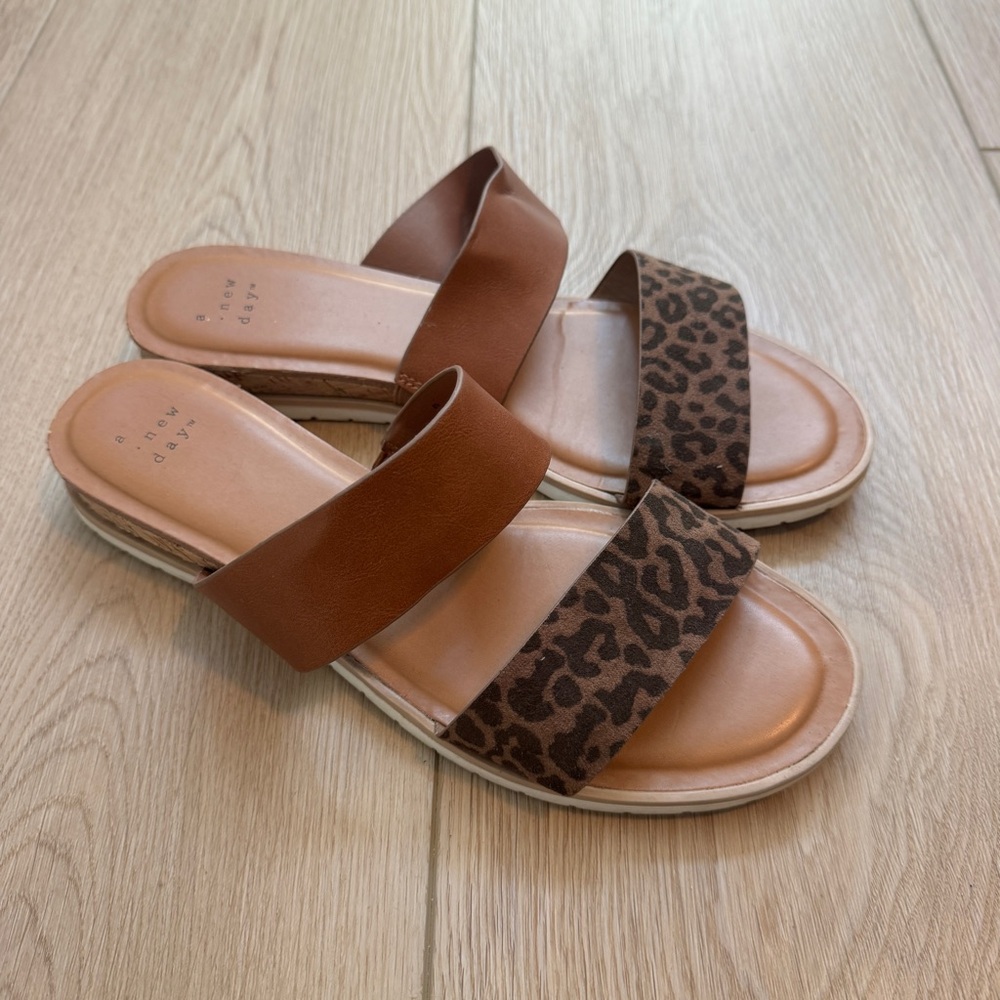 A New Day Brown Leopard Print Sandals size 8 1/2